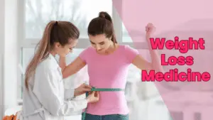 A doctor measures a woman's waist with a tape measure. The text "Weight Loss Medicine" is displayed in the image, highlighting the importance of diet and exercise in achieving health goals.